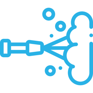 Blue icon of a pressure washer spraying.